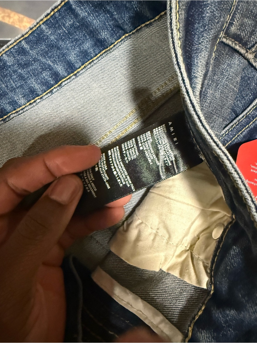 AMIRI Light Blue Distressed Jeans with Red Patch Details - Picture 4 of 4